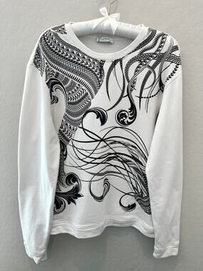 VERSACE COLLECTION White Black Baroque Print Sweatshirt Cotton Luxury Small